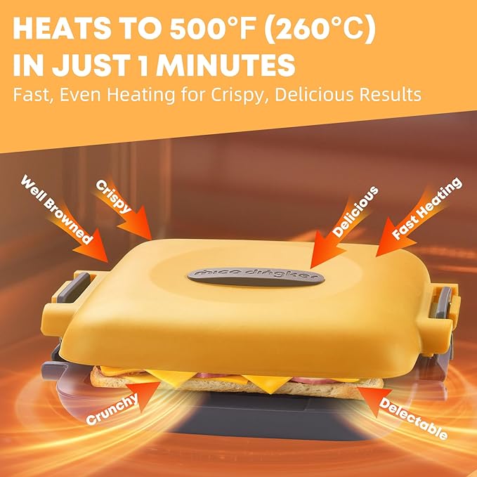 Microwave Toastie Sandwich Maker, Snack Maker & Panini Press, Removable Non-Stick Plates Silicone Microwavable Cookware, Heatwave Technology, Orange