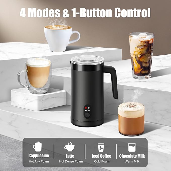 Milk Frother, 4-in-1 Milk Frother and Steamer, 13.5oz/400ml Automatic Hot and Cold Foam Maker and Milk Warmer, Electric Frother for Coffee, Latte, Cappuccino, Macchiato, Matcha(Ebony)