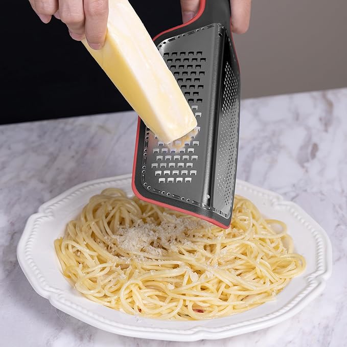 Cohesion Zester Grater for Kitchen with Double-sided - Kitchen Lemon Zester Tool for Cheese, Citrus, Garlic, Ginger, Nutmeg, Chocolate, Fruits, Vegetables with Sharp Premium Stainless Steel Blade, Red