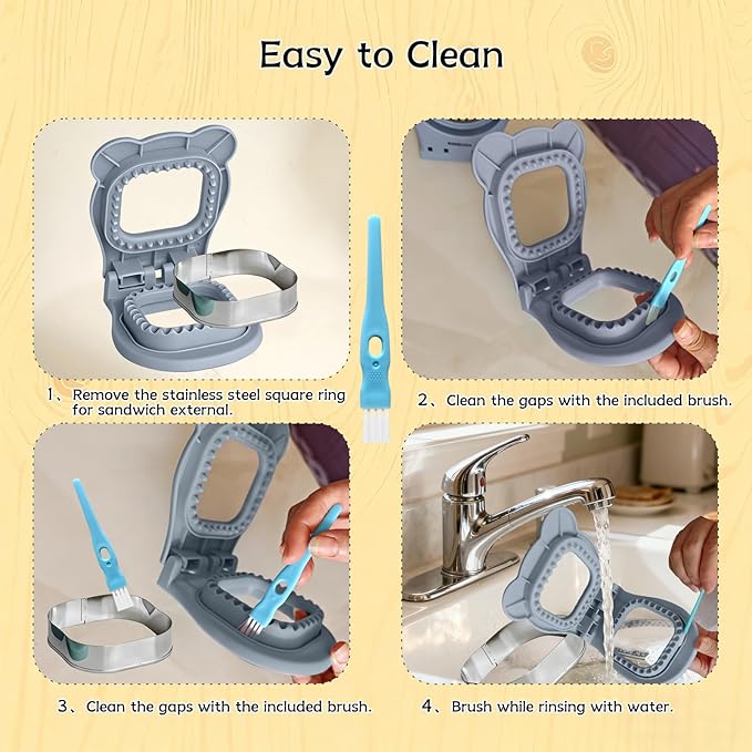 Sandwich Cutter and Sealer - 3.7" Circle & Square Pocket Sandwich Maker, Intuitive & Easy-to-Use for Boys &Girls, Perfect for Breakfast & Lunchboxes (Gray, Square)