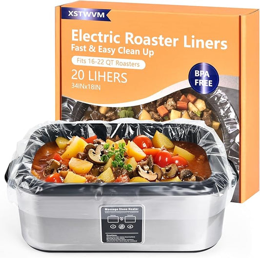 Electric Roaster Liners 34x18 Inch, 20 Count Disposable Roaster Liners Fits 16-22 Qt Roasters, Roaster Pan Oven Liners Plastic Cooking Bags for Instant Cleanup