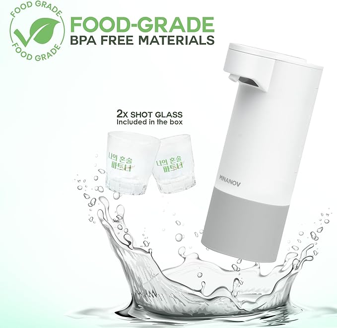 Soju Dispenser - Battery Powered Automatic Dispensers - Easy To Clean, BPA Free One Touch Korean Soju Dispenser with 2 Shot Glasses- Ideal for Parties So-Ju Drinkers, KBBQ Lovers