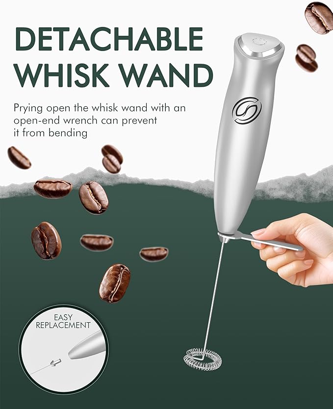Milk Frother Wand Coffee Frother Handheld Drink Mixer Handheld with 2 Whisks Electric Whisk Stirrers Electric Frother for Coffee Mixer Wand Milk Foamer-Silver