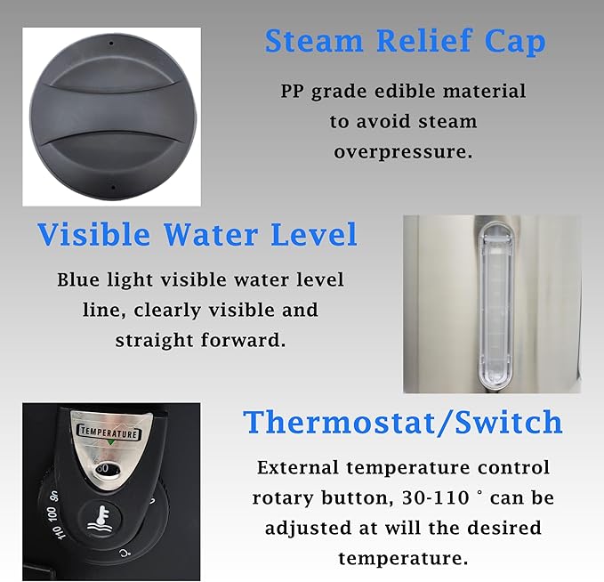 Commercial Electric Kettle Warmer Stainless Steel Hot Water Dispenser Hot Water Boiler And Warmer with Faucet Quick-Temp or Boil for Tea Coffee 1500W 8.8 Liter Capacity