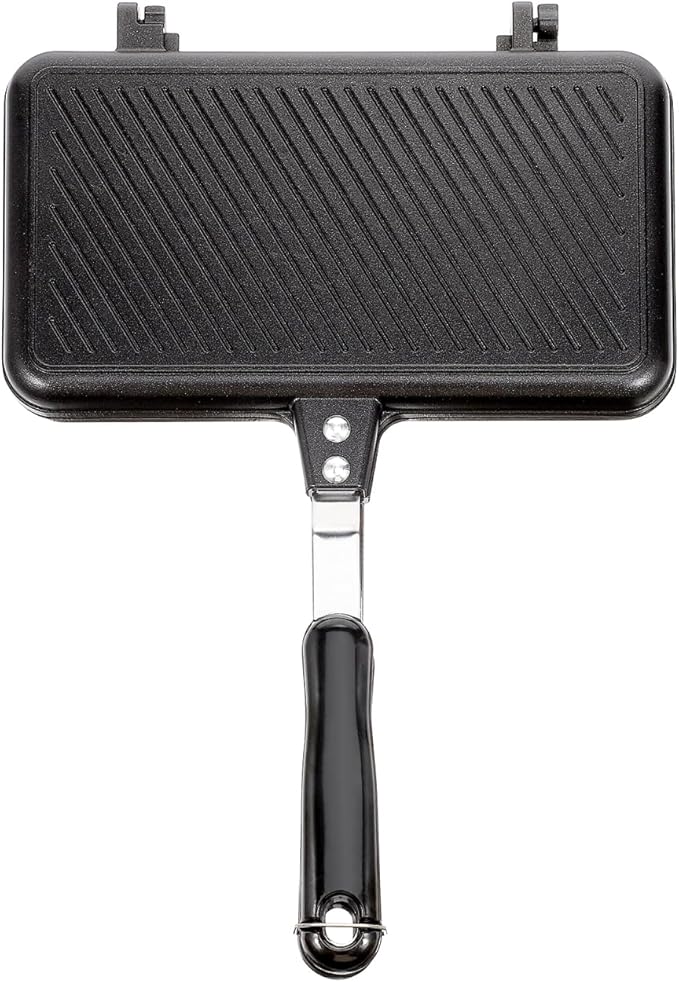 Double- Sided Frying Pan Non- Stick Grill Pan Waffle Maker Sandwich Baking Mold for Cake Toast Snack Breakfast, Aluminum Sandwich Maker