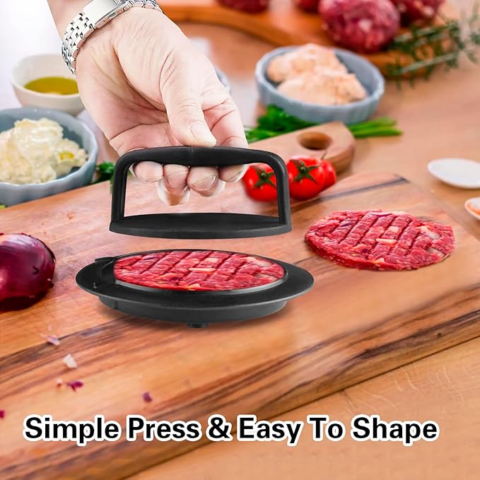 Burger Press Patty Maker, Round Non-Stick Stuffed Hamburger Press Accessories Smashed Hamburger Press Patty Burger Meat Sausage Beef Maker Mold Kitchen Gadgets for Grilling (1 Pack, Black)