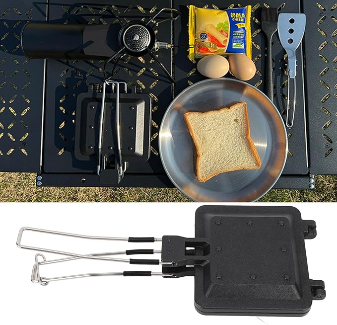 Foldable Hot Sandwich Maker, Double Sided Sandwich Baking Pan, Nonstick Coating Camping Toaster for Outdoor Use
