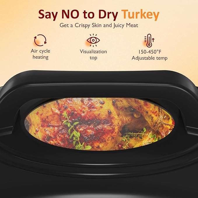 Sunvivi Electric Roaster, 28-Quart Electric Roaster Oven featuring a Glass Lid, Ideal for Turkey Roasting with Self-Basting Cover, Detachable Pan, Cool-Touch Handles, Blue