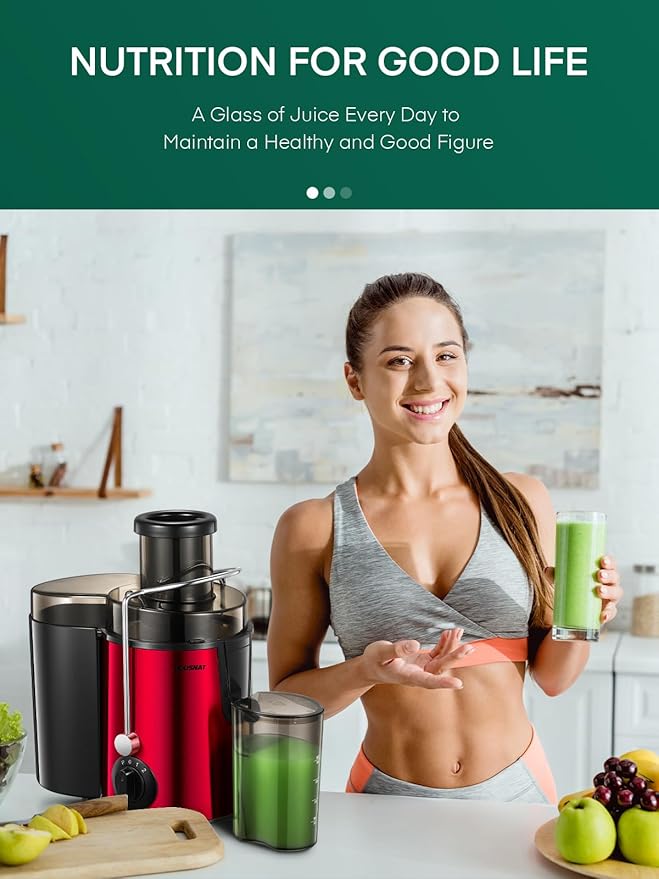 Juicer Machine, HOUSNAT Centrifugal Juicer 400 W Motor, 65MM Wide Chute for Whole Fruit and Vegetables, Juice Extractor with 3 Speeds, Upgraded Version Quick Juicing, Easy to Clean, BPA Free, Rot