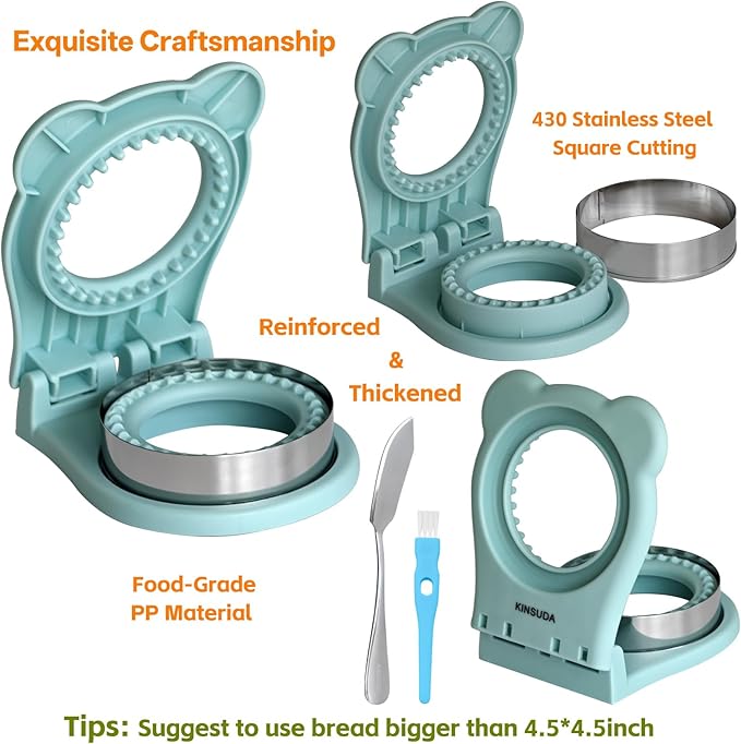 Sandwich Cutter and Sealer - 3.7" Circle & Square Pocket Sandwich Maker, Intuitive & Easy-to-Use for Boys &Girls, Perfect for Breakfast & Lunchboxes (Light Blue, Round)