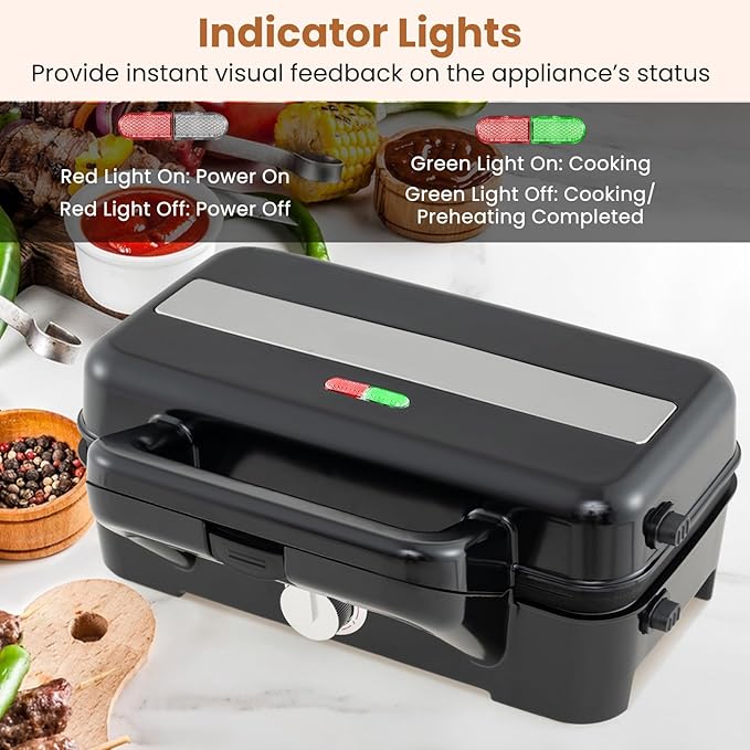 KOTEK 3 In 1 Sandwich Maker, Waffle Maker with Removable Plates, 5-Gear Temperature Control, Non-Stick Coating, Cool Touch Handle & Indicator Lights, Panini Press for Breakfast, 1200W