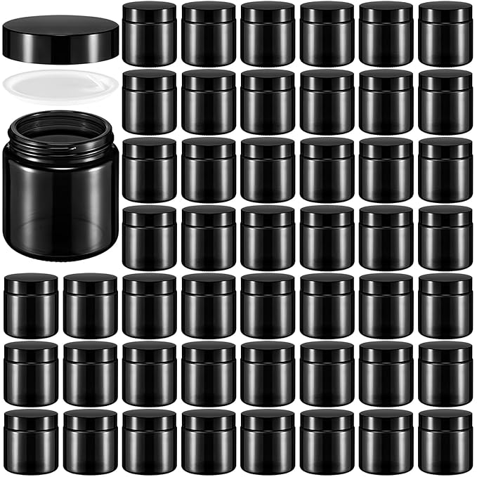 Norme 96 Pcs 4 oz Glass Jars with Lids Leakproof Round Airtight Empty Cosmetic Jars with Inner Liners Lid for Storing Lotions Powder Ointments Candle Making Tins (Black)