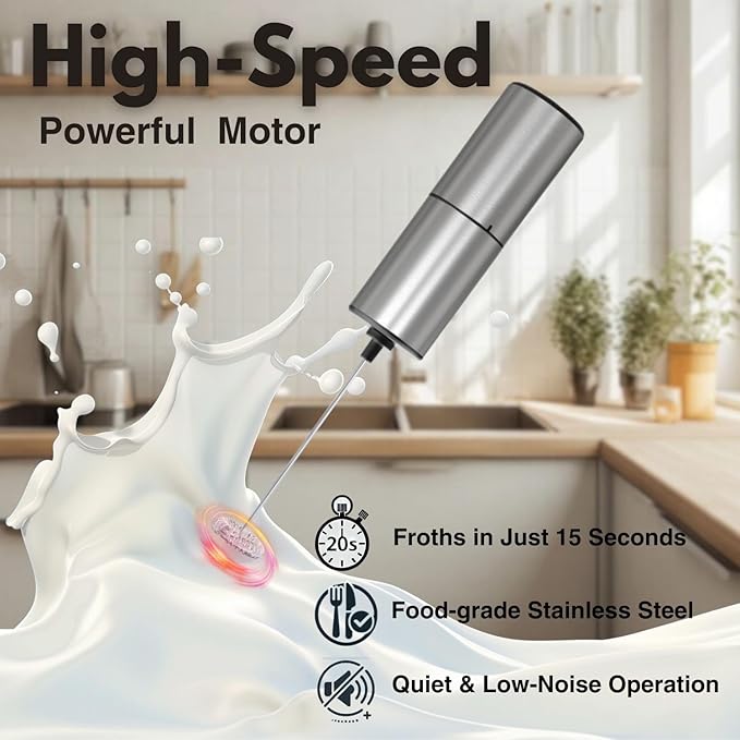 Electric Milk Frother Handheld - Compact Foam Maker with Stand & Accessories, Perfect for Coffee, Cappuccinos, Lattes, & More