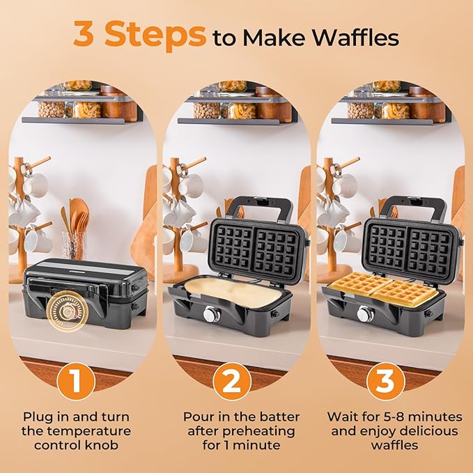 ARLIME Waffle Maker with Removable Plates, 1082W Electric Panini Press Grill w/Non-stick Plates, Indicator Lights, Sandwich Maker w/ 5-gear Temperature Control for Breakfast Grilled Cheese Steak