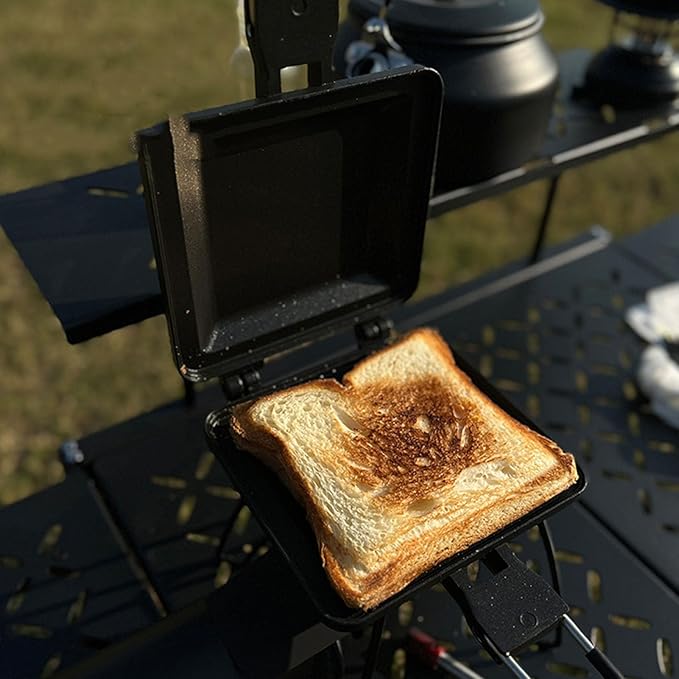 Sandwich Maker, Double Sided Camping Foldable Maker Nonstick Coating Hot Toaster Stovetop Toasted Sandwich Maker Flip Pan Rustproof with Foldable Handle for Outdoor Use