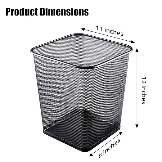 10-Pack Black Square Metal Trash Cans 6 Gallon,Mesh Office Trash Cans, Metal Wire Wastebaskets, Waste Basket Trash Can, Small Trash Can, Garbage Bin for Office, Home,School