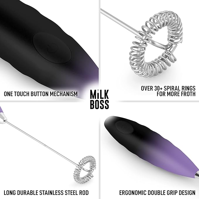 Milk Boss Milk Frother for Coffee - Comfort Grip Matcha Whisk - Frother Handheld - Electric Drink Mixer With Batteries Included (Galaxy)