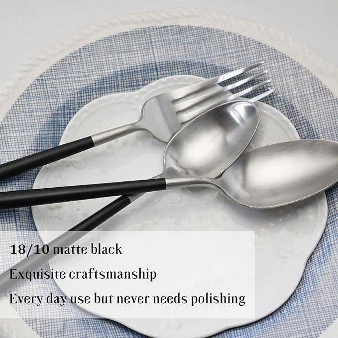 Black 20-Piece Silverware Set with Resin Handle,Stainless Steel Flatware Set, Modern Cutlery Set, Service for 4, Dishwasher Safe