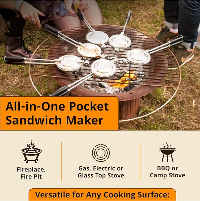 Sandwich Grill, Handheld Sandwich Maker, Hand Toaster, Panini & Sandwich Press for Hot Sandwiches, Pies - Best for RV Camper, Stovetop, Grill, Tool for Portable Cooking 3-Pack