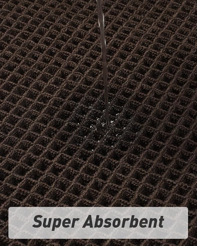 AMOAMI Upgraded Waffle Runner Rug Super Absorbent Non Slip Bath Mats for Bathroom Machine Washable Bathroom Runner Rug with Tassels, Ideal for Hallway Bedroom Laundry Room, Chocolate, 17" x 60"