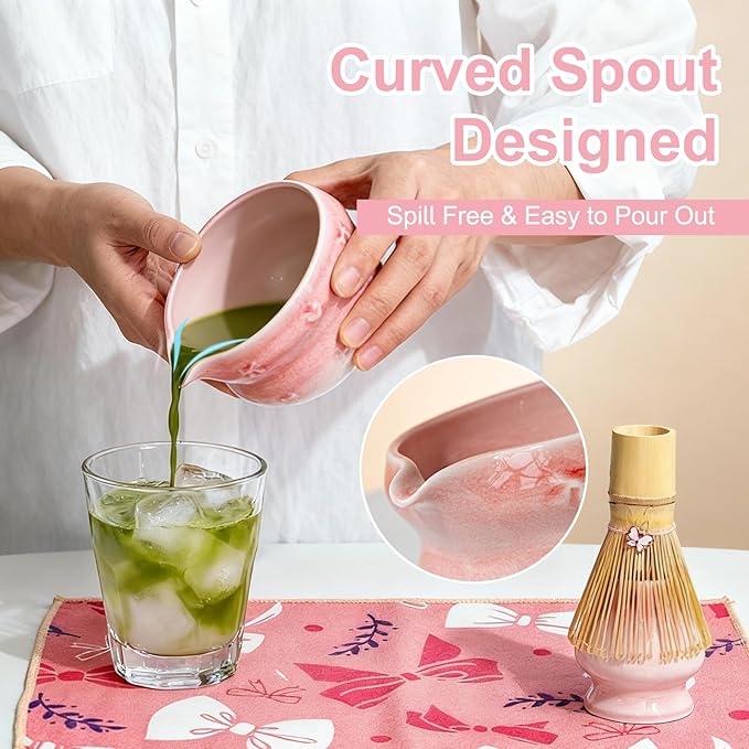 Matcha Whisk Set, 8PCS Matcha Set-16OZ Matcha Bowl With Spout, Matcha Whisk and Holder, Ideal Gift for Christmas, Birthday