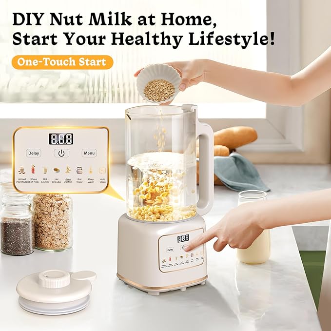 55oz Nut Milk Maker, Automatic Milk Maker with 20 Blades for Homemade Almond, Oat, Soy Milk, Plant-Based Milk, 10 in 1 Milk Maker Machine with Delay Start/Keep Warm/Self Clean/Boil Water