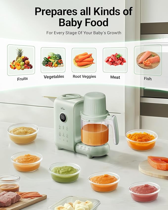 Bear Baby Food Maker with Two Layer Steam Baskets, One Step Baby Food Processor Steamer Puree Blender, Baby Food Mill with Bottle Warming Sterili-zing Auto Cleaning Function, BPA-Free