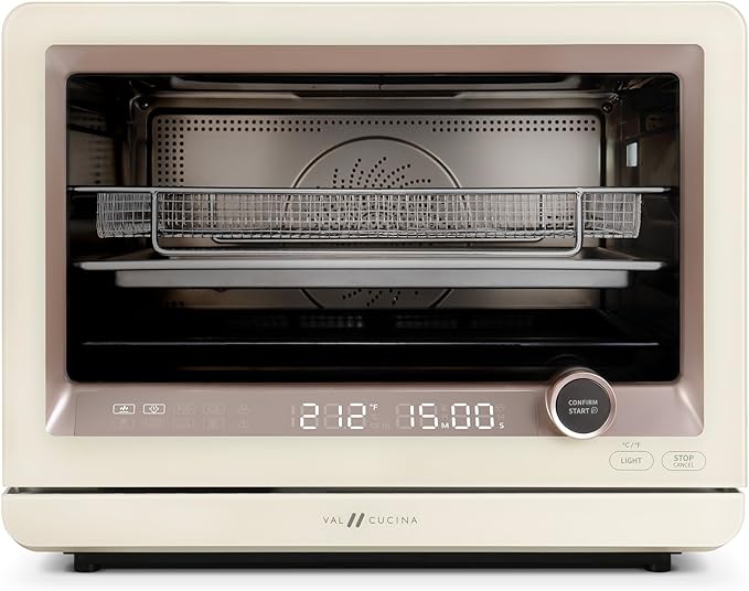 VAL CUCINA 7-in-1 Steam Convection Oven Countertop with Air Fry, Bake, Sous Vide, Ferment, Built-in Recipes | Anti-Scalding, Self Clean, Food-grade Stainless Steel Cavity & Accessories | 1500W