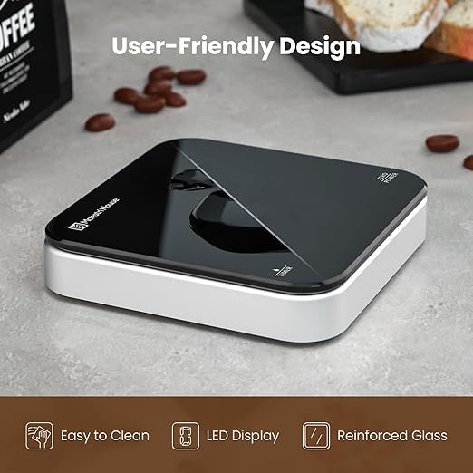 Rechargeable Mini Coffee Scale with Timer, Maestri House Espresso Scale, 2kg/0.1g Accurate Scale for Espresso and Pour-Over Coffee, Portable Digital Kitchen Scale with Automatic Timing（Black&Silver）