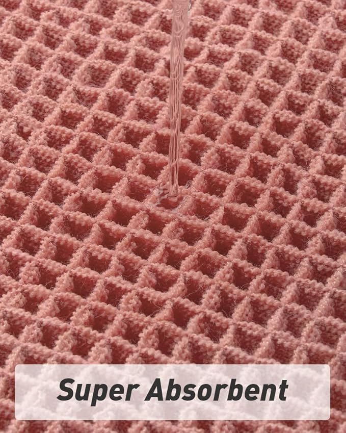 AMOAMI Upgraded Waffle Runner Rug Super Absorbent Non Slip Bath Mats for Bathroom Machine Washable Bathroom Runner Rug with Tassels, Ideal for Hallway Bedroom Laundry Room, 17" x 48", Coral