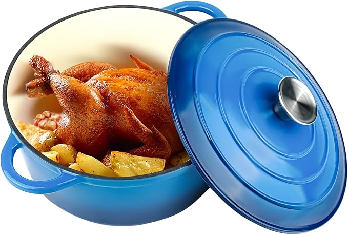 Miereirl 4.5 Quart Enameled Dutch Oven Pot with Lid, Cast Iron Dutch Oven with Dual Handles for Bread Baking, Cooking, Non-stick Enamel Coated Cookware (Dark Blue)