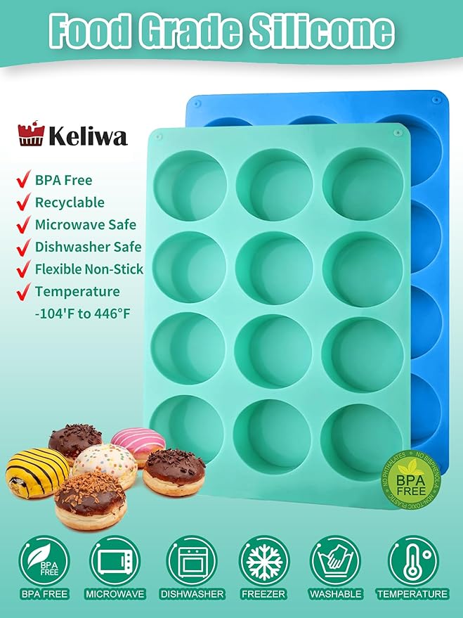2 Pcs Oreo Chocolate Cookie Silicone Molds, 12-Cavity Round Silicone Mold, Baking Mold for Oreo, Chocolate, Cookie, Candy, Mini Cake, Jelly, MuffinCakes