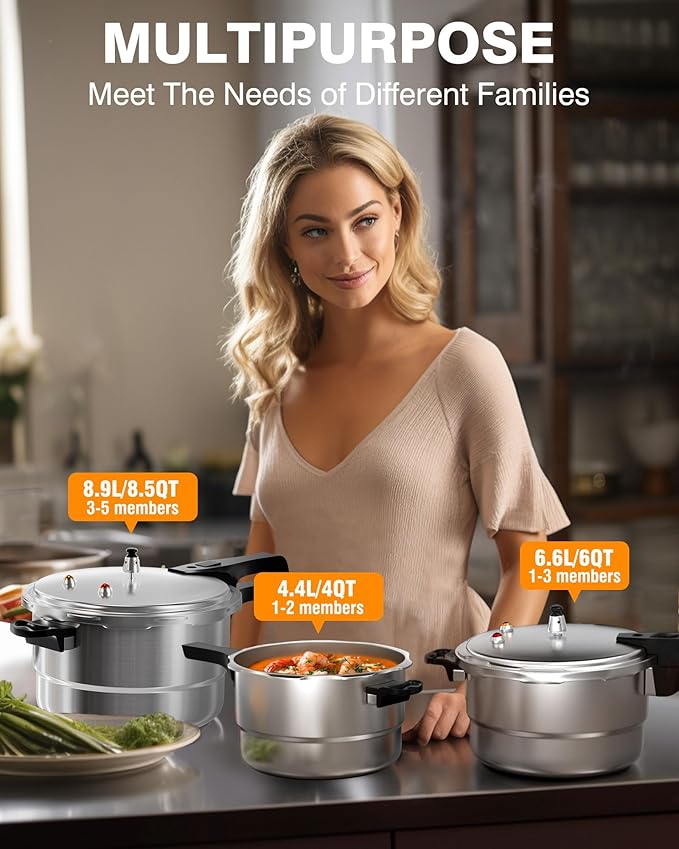 WantJoin 4QT Aluminum Pressure Cooker w/Release Valve & Multiple Protective Devices,Pressure Canner Compatible with Gas & Induction Cooker,Canner Rack Included