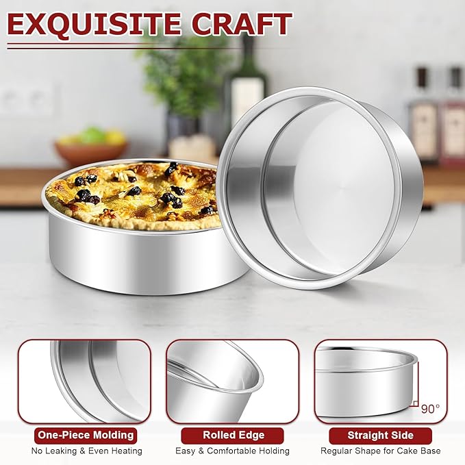 LIANYU 6 Inch Cake Pans Set of 6, Round Layer Cake Tins for Baking, Stainless Steel Round Baking Pan, Bakeware for Oven & Dishwasher, Non Toxic & Heavy Duty