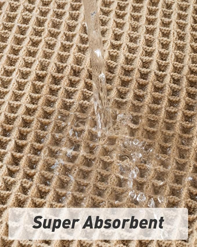 Upgraded Waffle Bath Mat Set of 2, Super Absorbent Non Slip Bath Mats for Bathroom Floor, Machine Washable Boho Bathroom Rugs Set 2 Piece with Tassels, Soft Bathroom Mat Set, 17" x 24" Plus 17" x 48"