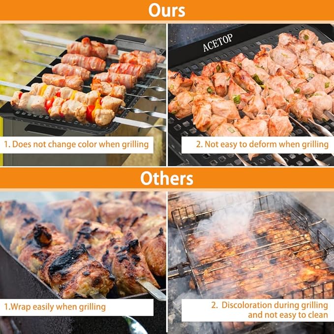 2PCS Grill Topper Pans BBQ ACETOP Nonstick Barbecue Grilling Baskets Outdoor Stainless Steel BBQ Grill Tray with Perforated Bottom for Indoor Camping Chicken Drumsticks Vegetable Shrimp Meat