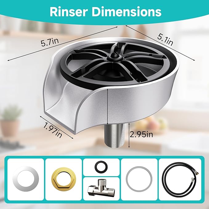 Glass Rinser for Kitchen Sink, High Pressure 360 Degree Rotating Spout Glass Rinser with Pull-out Spray Gun Design, Glass Cup Cleaner Sink Attachment Washer Baby Bottle, Glass Cup, Wine Glass (Silver)