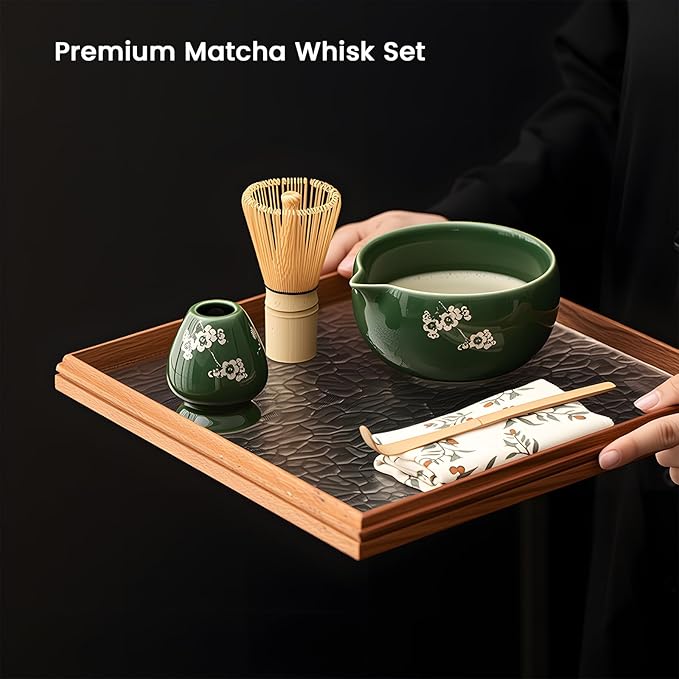 Matcha Whisk Set, Ceremonial Grade Matcha Set, Macha Making Kit with Matcha Bowl with Spout, Chashen Holder, Bamboo Whisk and Scoop, Gift for Matcha Green Tea Lovers