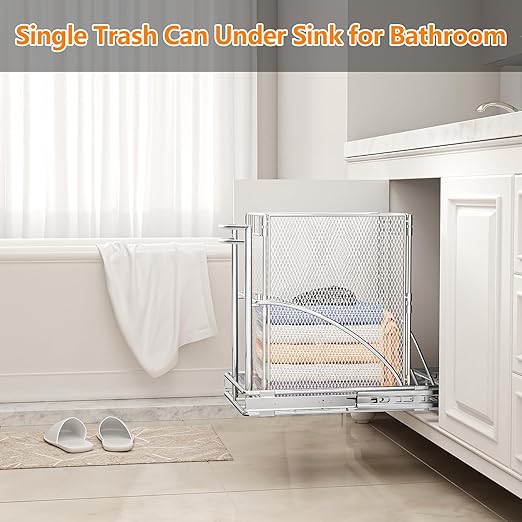 Cabinet Trash Can Pull Out Kit, Heavy Duty Under Sink Garbage Can Pull Out Track + 7 Gal Bin, Under Cabinet Slide Out Organizer, Trash Can Drawer Slide for Counter, Botes de Basura para Cocina