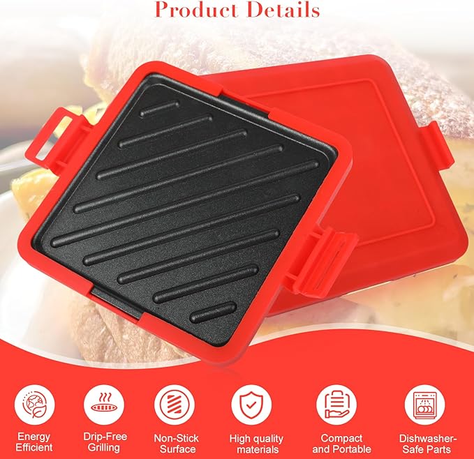 Microwave Toastie Sandwich Maker, Sandwich Maker, Panini Maker, Versatile Small Toaster, Easy to Clean and Store, Perfect for Cooking Breakfast, Grilled Cheese, Snacks(Red)