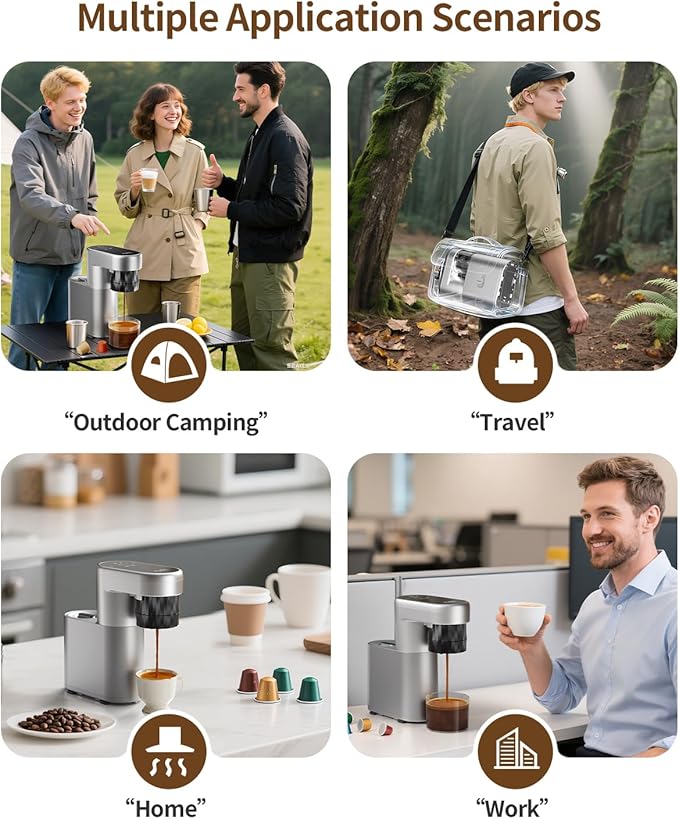 C1 Pro Portable Electric Coffee Machine, 20 Bar Travel Espresso Maker with Ground Coffee & NS Capsule, Rechargeable, Instant Heating, 6.1oz Water Tank for Car RV Camping Hiking Office Home