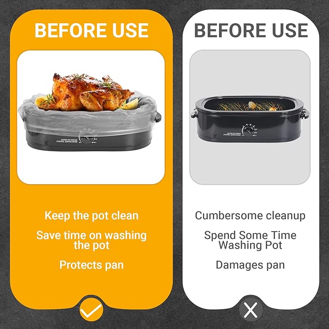 30 Count Electric Roaster Liners, Fits 16, 18, 22 Quart Roasters, Roaster Pan Oven Liners Plastic Cooking Bags for Instant Cleanup, 18 x 34 Inch