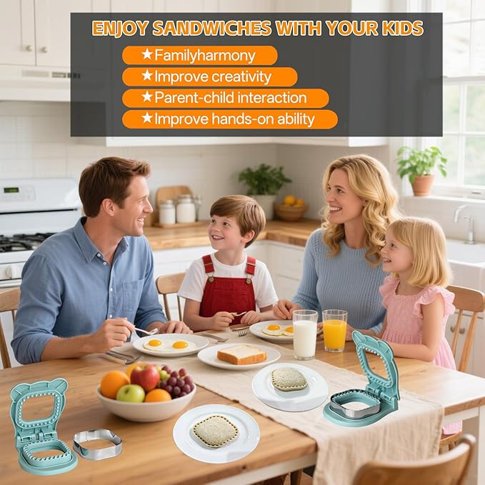 Sandwich Cutter and Sealer - 3.7" Circle & Square Pocket Sandwich Maker, Intuitive & Easy-to-Use for Boys &Girls, Perfect for Breakfast & Lunchboxes (Light Blue, Square)