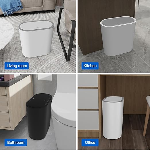 Naisu 15 Liter Rectangular Plastic Trash Can Wastebasket with Press Type Lid,4 Gallon Slim Plastic Trash Bin, Trash Can Waste Bins for Bedroom, Bathroom, Office, Kitchen,Powder Room（Assorted）