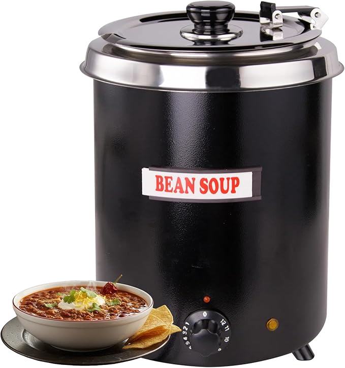 6Qt Soup Warmers Commercial Soup Kettle Warmer with Hinged Lid and Detachable Stainless Steel Pot, Food Warmer for Parties, Buffet - Black