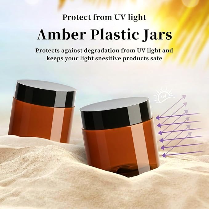 TUZAZO 2 Oz Amber Plastic Cosmetic Jars Leak Proof Small Container with lids for Cream, Lotion, Powder, Ointments, Beauty Products, 12 Pcs