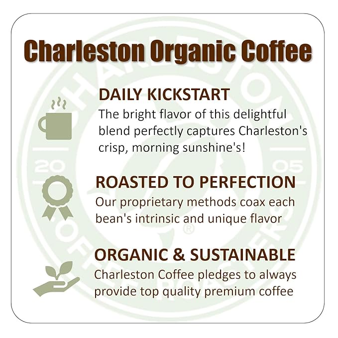 Charleston Coffee Roasters | Specialty Organic Whole Bean Coffee | Hand Picked, Premium Slow Roast | (Charleston Organic, Medium Roast) 12oz, 6 Pack