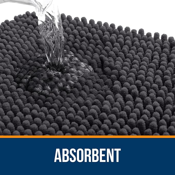 OLANLY Bathroom Rugs Sets 2 Piece, Soft Absorbent Chenille Bath Mats and U-Shaped Contour Toilet Mat Area Rug Set, Machine Washable Bath Carpet, Home Decor Accessories(36"x24"+24"x20", Dark Grey)