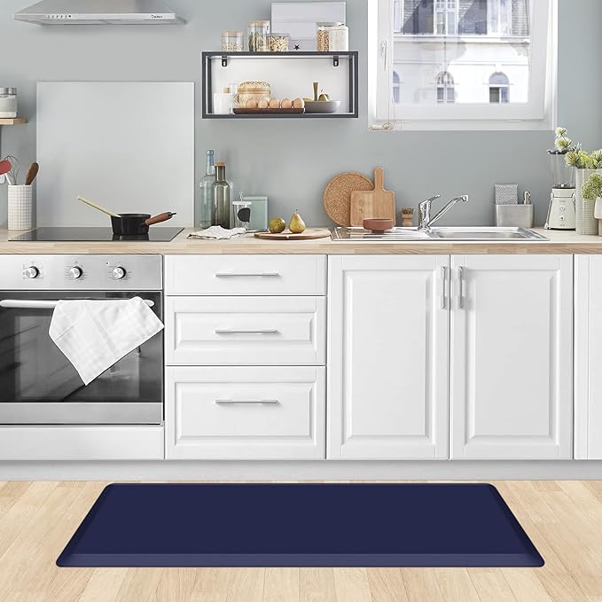 KitchenClouds Kitchen Mat Cushioned Anti Fatigue Kitchen Rug 17.3"x39" Waterproof Non Slip Kitchen Rugs and Mats Standing Desk Mat Comfort Floor Mats for Kitchen House Sink Office (Blue)