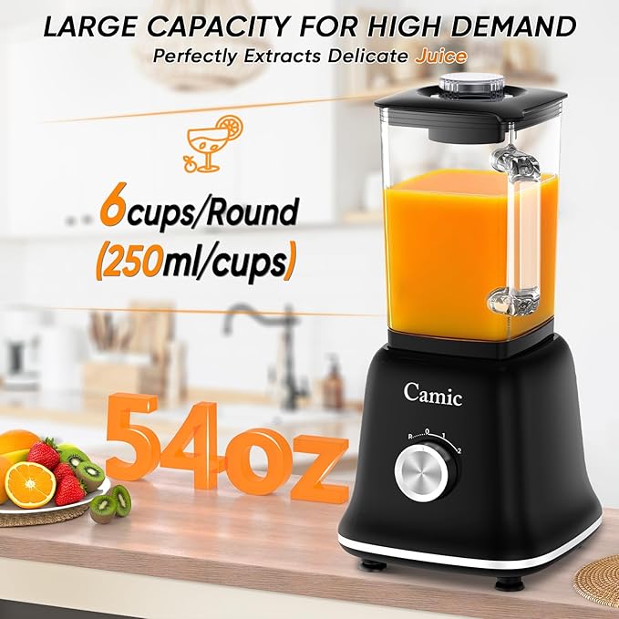 Camic 750W Professional Blender,6-Cup Glass Jar Blender for Smoothies and Shakes with 6 Sharp Stainless Steel Blades,Ice Crush Function,for Juice,Puree, Soup(OnyxBlack)